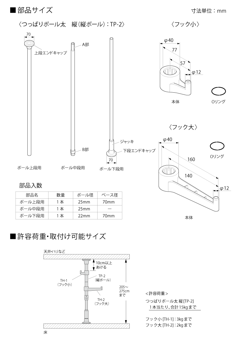 サイズ耐荷重