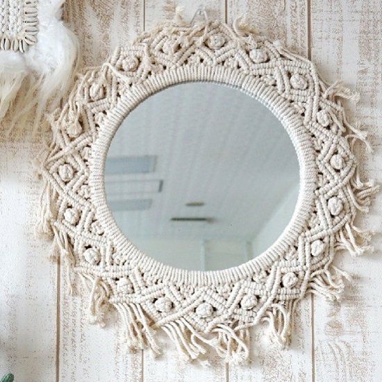 マクラメ編みミラーご予約受付 BO! HO! GIRL! GO! GO!-】 直径約44cm マクラメ編みがおしゃれな壁掛け