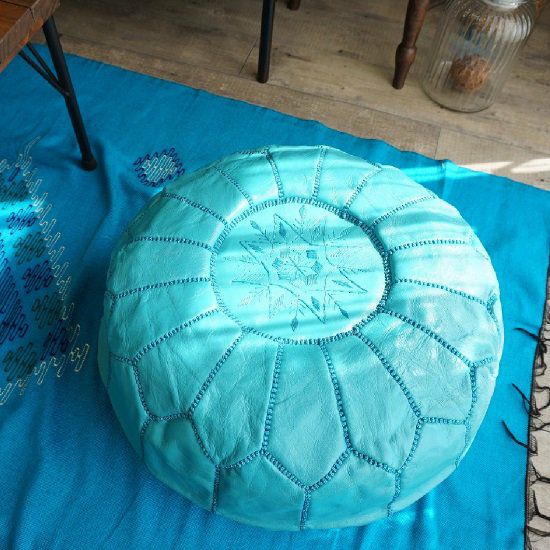 patati patata モロッコから直輸入！山羊革のプフ＜プフフ ターコイズ