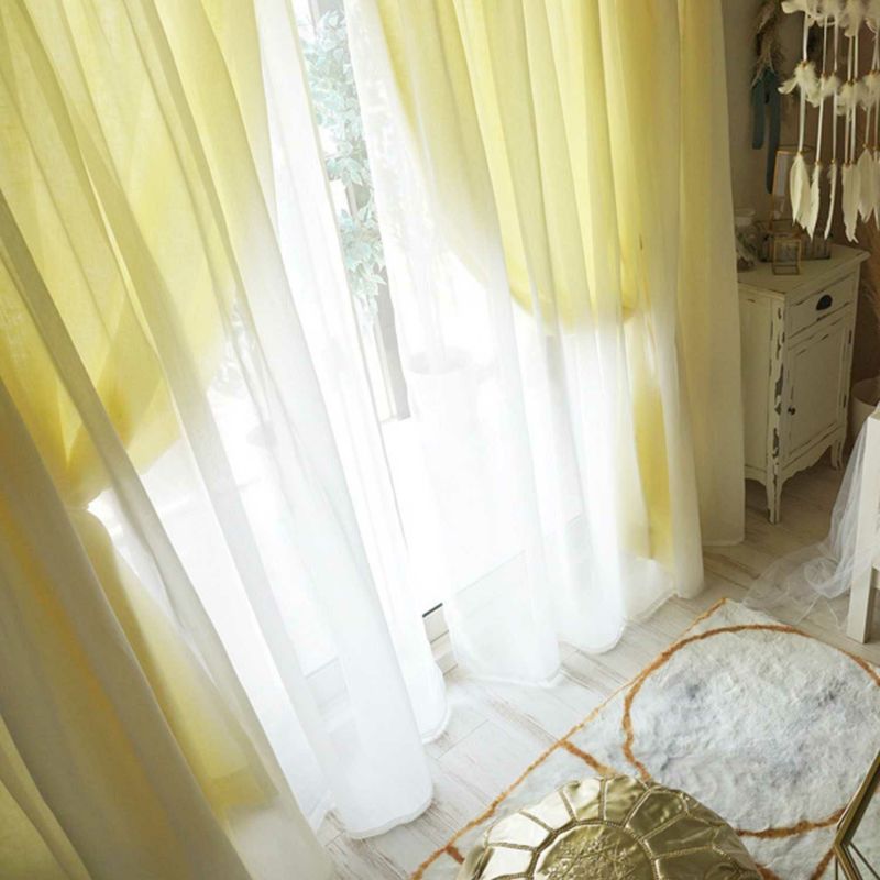 リネン100％の厚地＋レースの一体型オリジナルカーテン＜パステルリーノ　レモン×シフォン＞