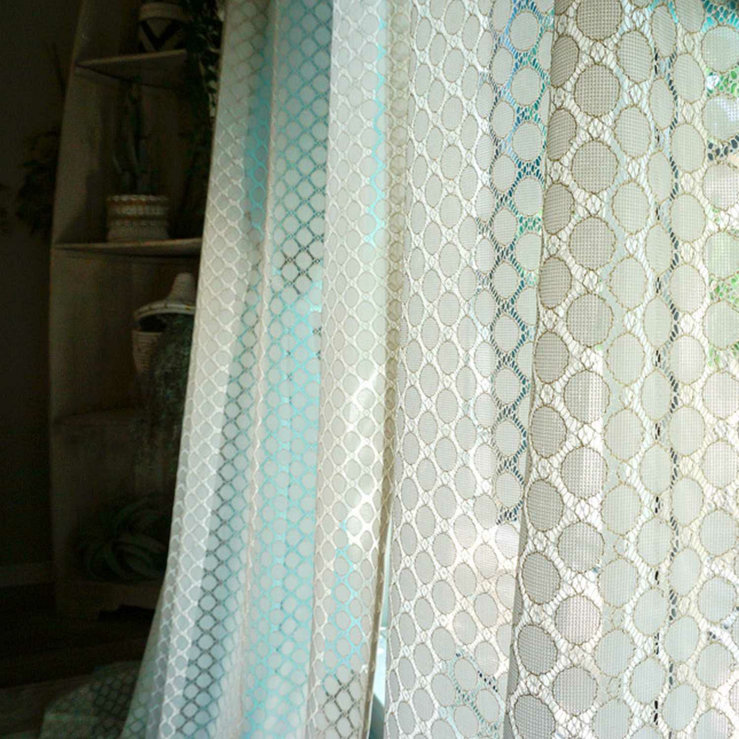 モロッカンスタイル一体型二重カーテン＜マラケシュ ブルー＞