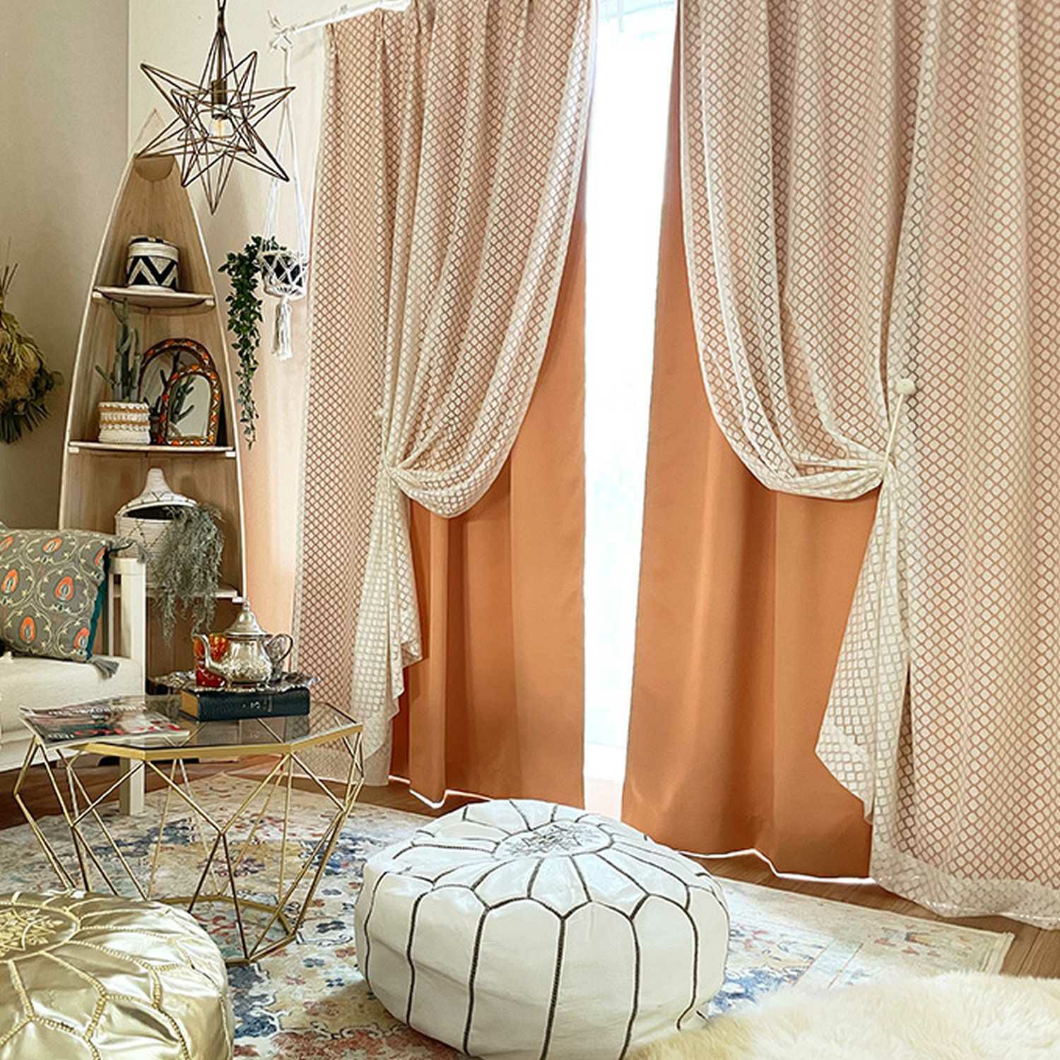 モロッカンスタイル一体型二重カーテン＜マラケシュ オレンジ＞
