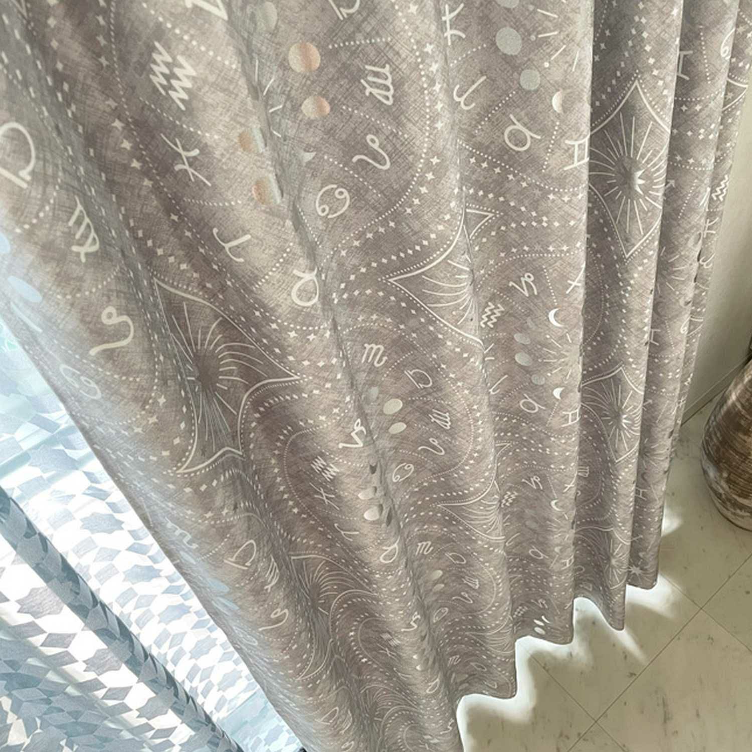 オリジナル天体デザインカーテン＜アメンアモン グレー＞