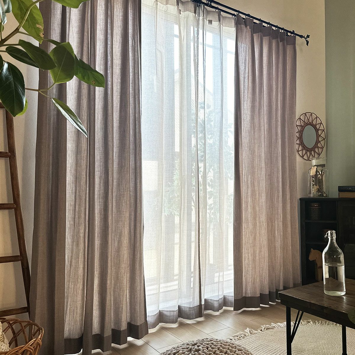 リネンライクカーテン】日本製・防炎・ウォッシャブル・形状記憶付きの