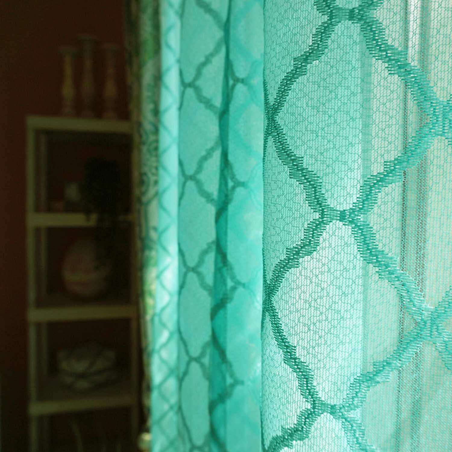 モロッコタイルをデザインした立体感のある編みレース＜レースタジン　ブルー＞