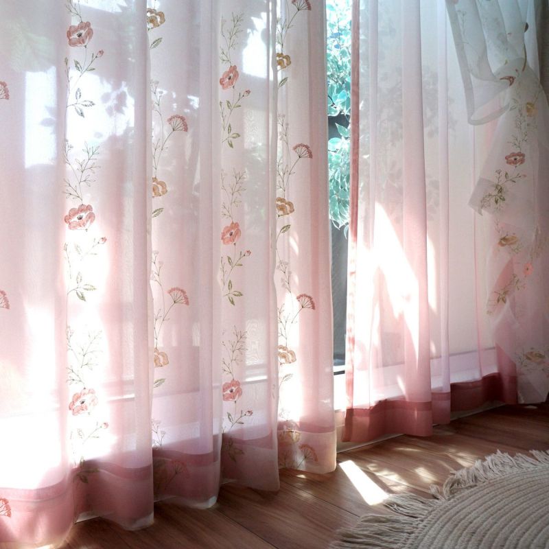レースカーテン ピンク系花柄 レースカーテン 2枚組 100×198cm キティ 花柄 レース ピンク 洗える 外