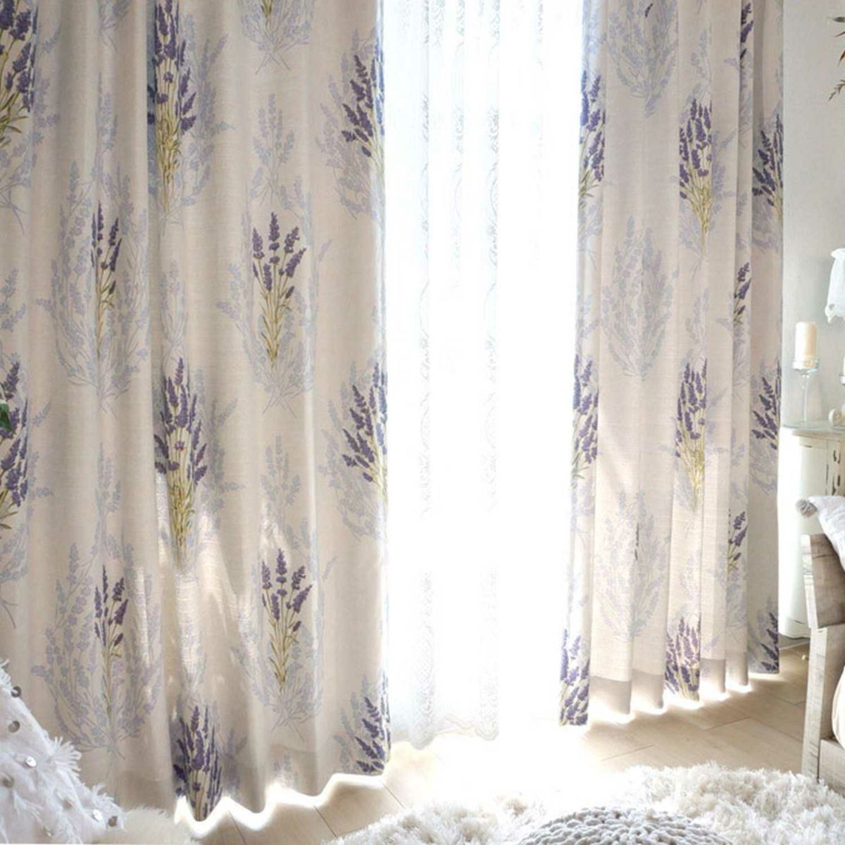 ラベンダー柄のオリジナル遮光カーテン＜スウィートラベンダー＞